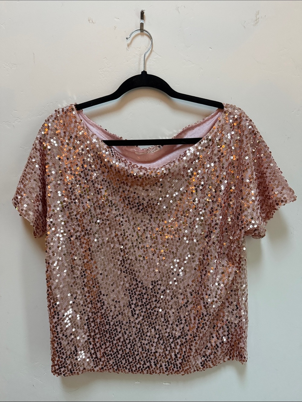 Women's Rose Gold Sequin Short Sleeve Top
